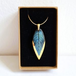 gold-plated cobalt blue porcelain leaf on chain no. 2